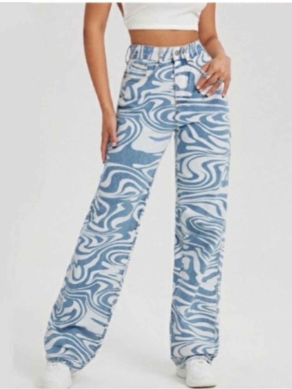Shein Funky Blue Swirl Print High Rise Jeans Size XS